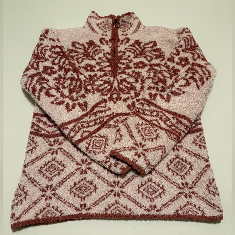 Knox Rose Pink and Red fluffy sweater with front Zipper